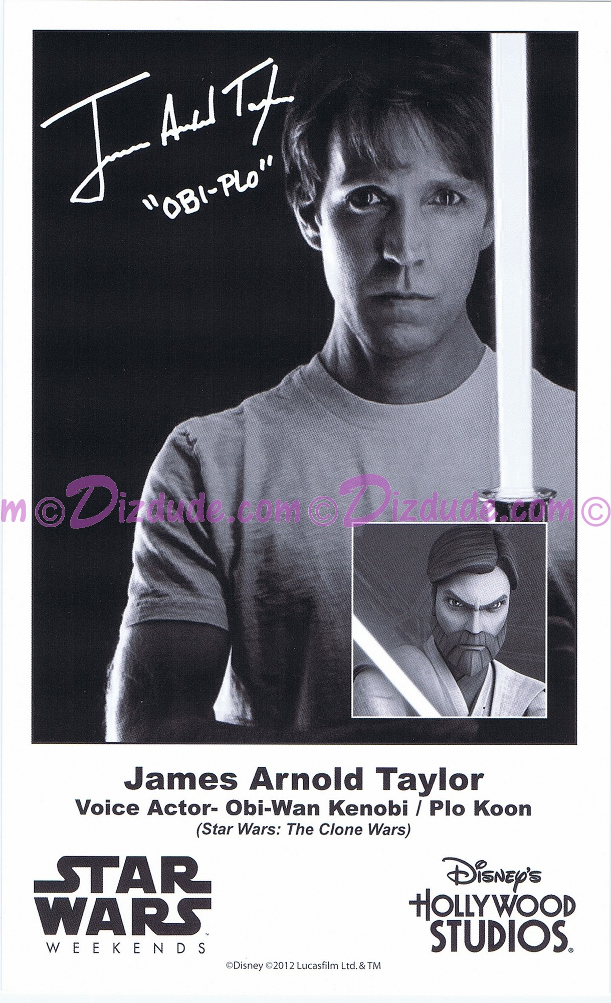 James Arnold Taylor (JAT) the voice of Obi-Wan Kanobi & Plo Koon Presigned Official Star Wars Weekends 2012 Celebrity Collector Photo