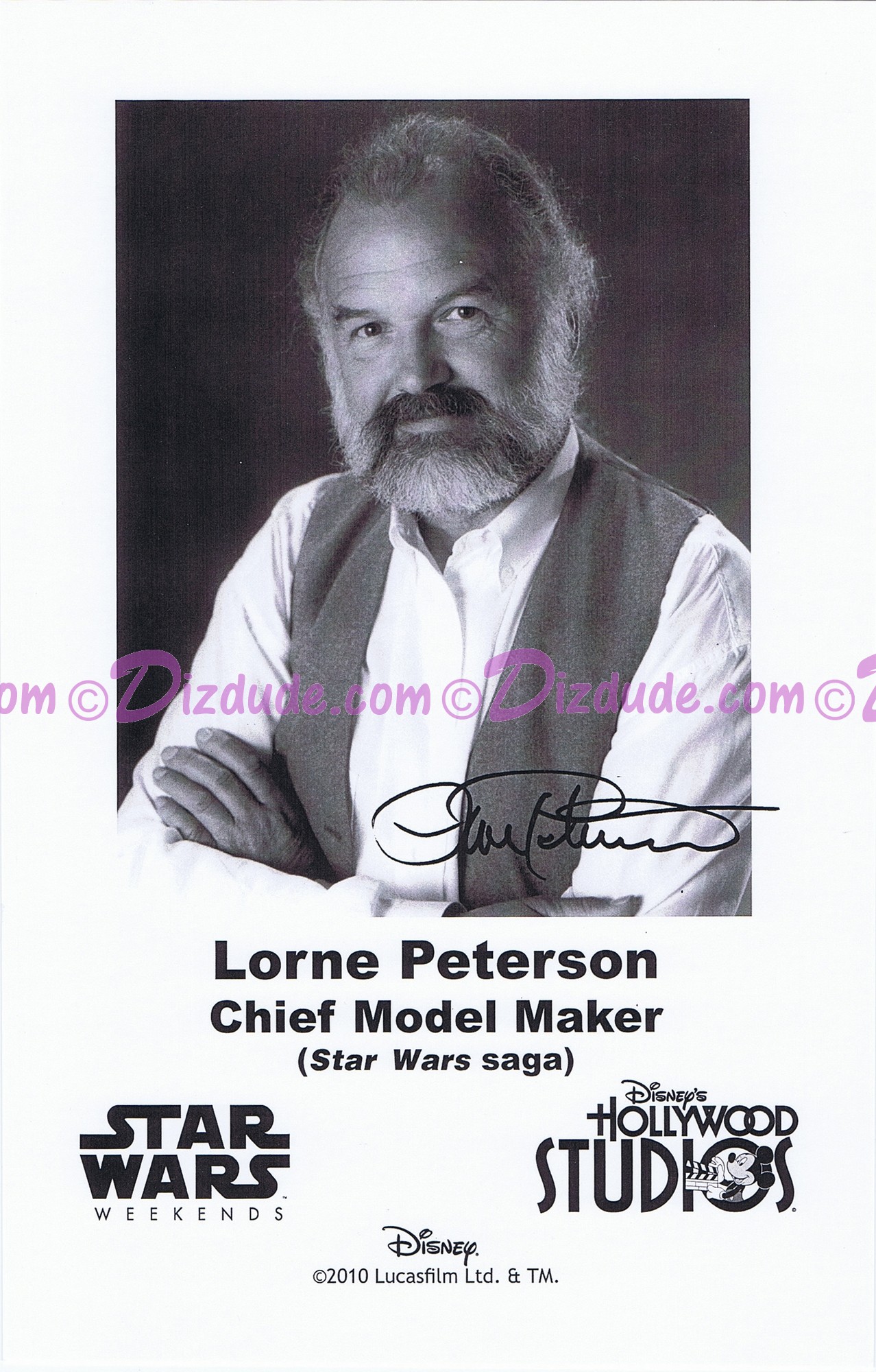 Lorne Peterson Star Wars Chief Model Maker Presigned Official Star Wars Weekends 2010 Celebrity Collector Photo