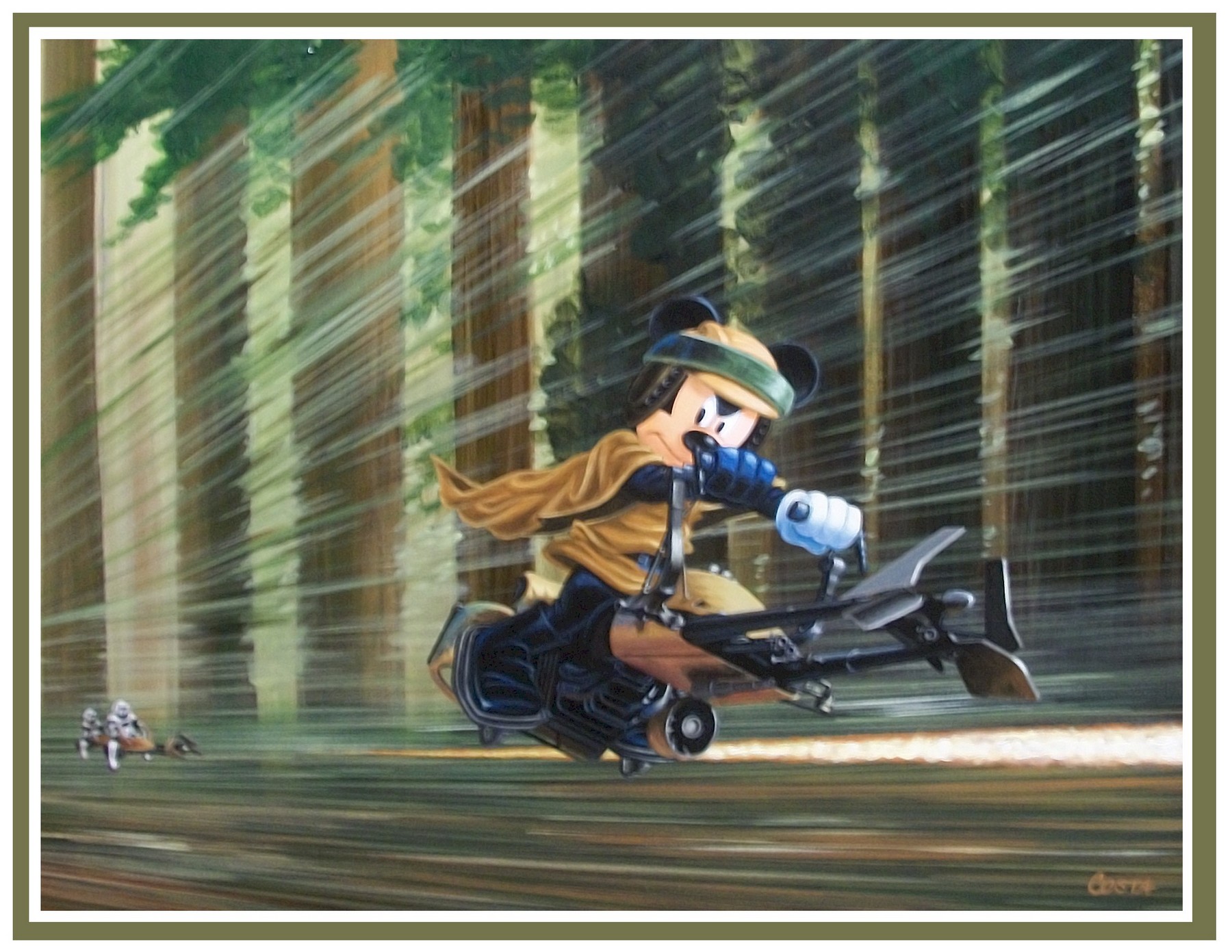 Disney Star Wars Mickey Speeder Bike Matted Print by Costa Disney Star Wars Mickey Speeder Bike Matted Print by Costa