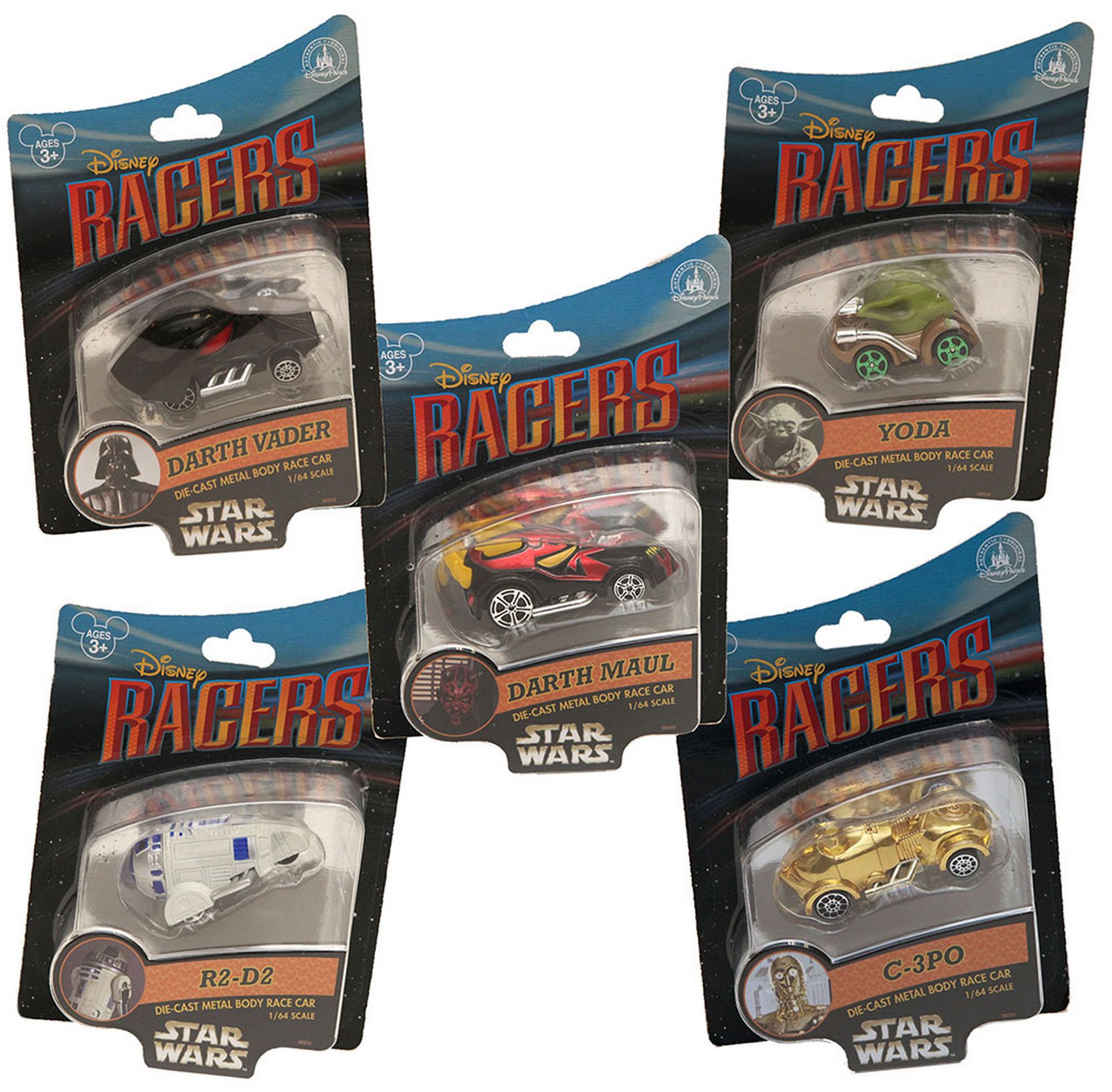 Star Tours Disney Racers Set of 5 with Darth Vader &bull; Darth Maul &bull; Yoda &bull;  C-3PO and R2-D2 - Star Wars Weekends 2014