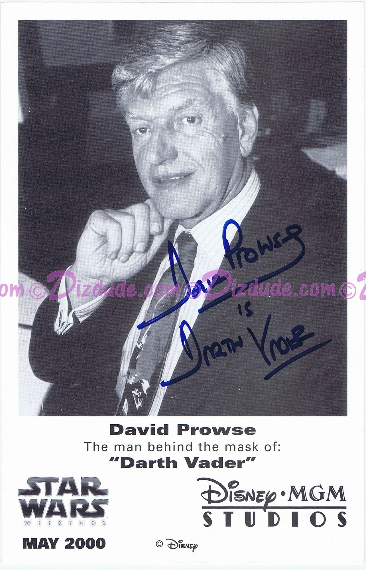 Autographed David Prowes who played Darth Vader Official Star Wars Weekends 2001 Celebrity Collector Photo Autographed David Prowes who played Darth Vader Official Star Wars Weekends 2001 Celebrity Collector Photo