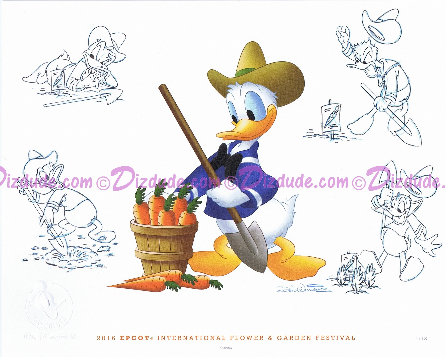 Donald Passholder Lithograph Poster by famous Disney Artist Don "Ducky" Williams (MARCH) - Disney Epcot International Flower & Garden Festival 2016 © Dizdude.com