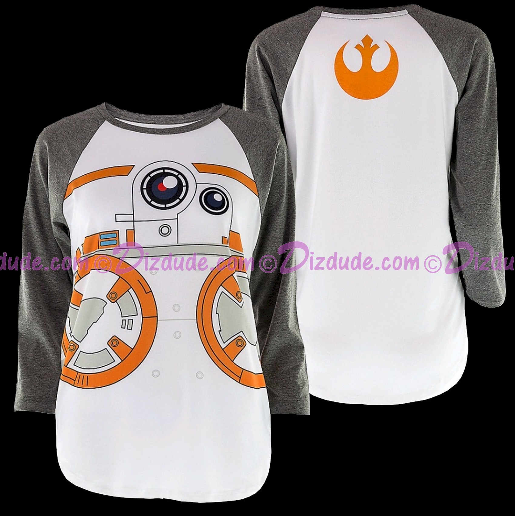 BB-8 Raglan ¾ Length Sleeve Sublimated Adult T-Shirt (Tshirt, T shirt or Tee) - Disney Star Wars The Force Awakens © Dizdude.com