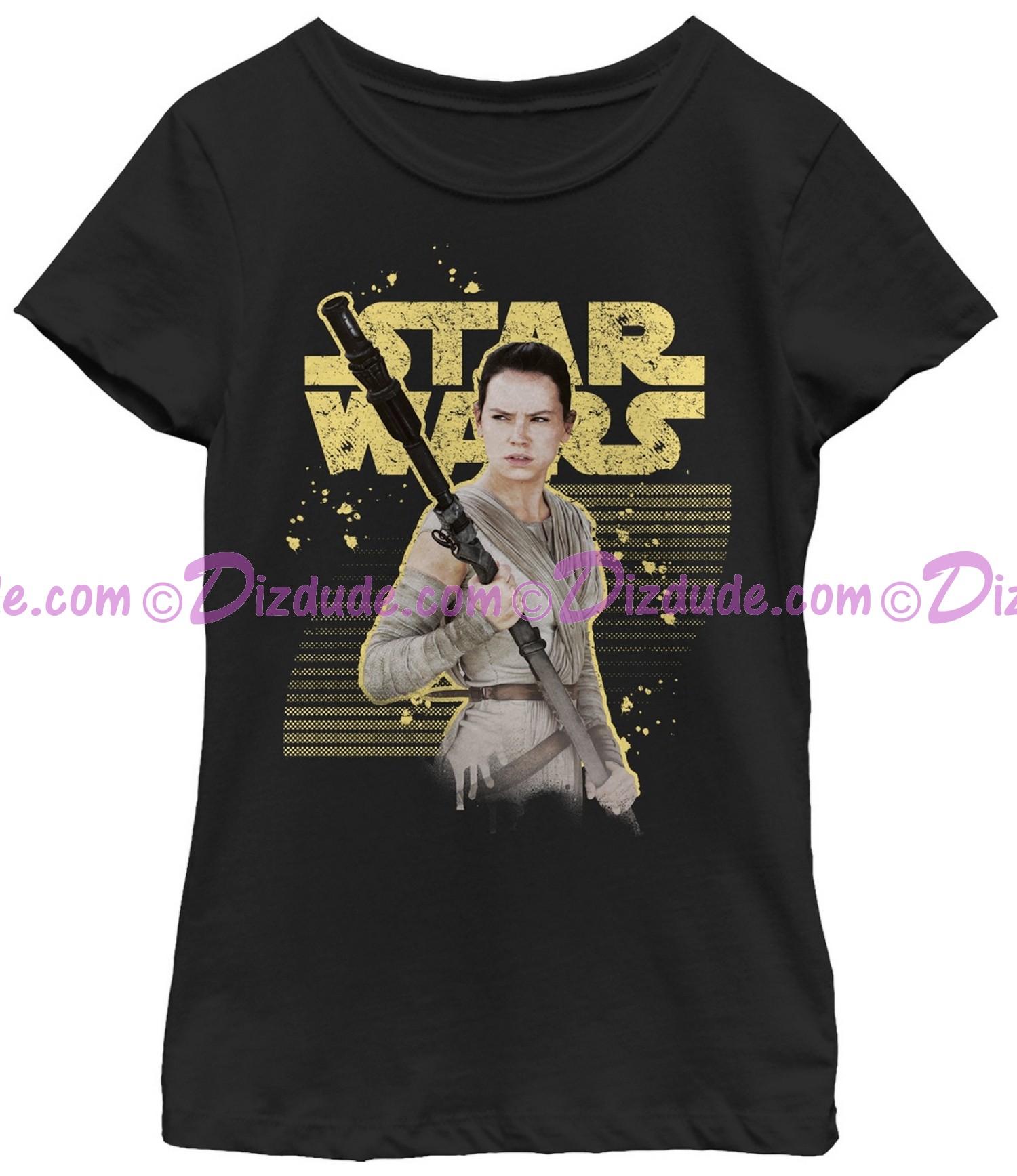 Star Wars The Force Awakens - Rey with Retro Distressed Background Junior/ Girls T-Shirt (Tshirt, T shirt or Tee) © Dizdude.com