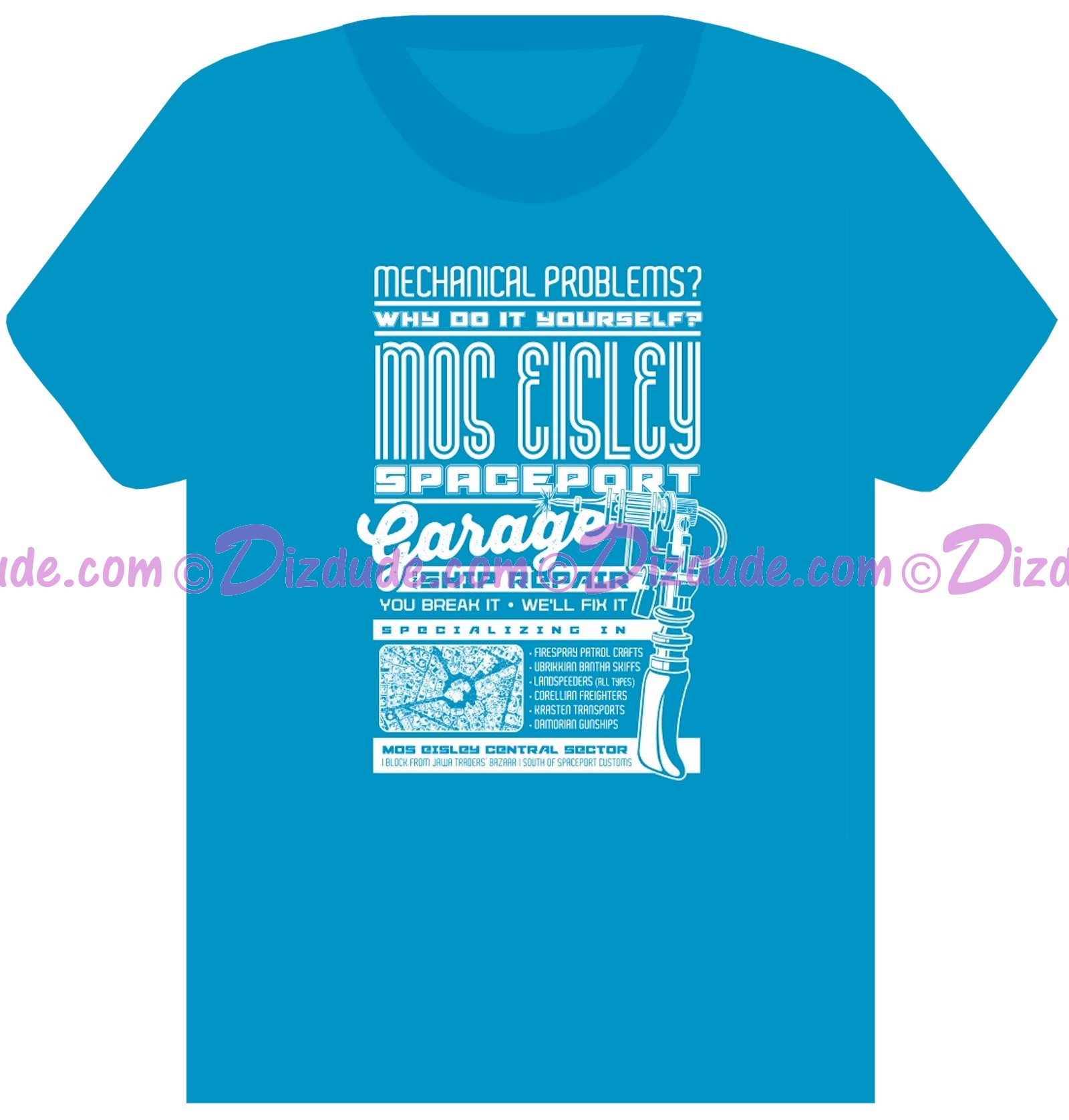 Star Wars Mos Eisley Spaceport Garage & Ship Repairs ~ Fantasy T-shirt (Tshirt, T shirt or Tee) © Dizdude.com