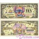 2005 "D" $10 UNC Disney Dollar - Stitch front with Disneyland Sleeping Beauty's Castle and barcode on back - "D" 50th Anniversary Series from Disney World