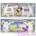 2009 "T" $1 UNC 5 DIGIT Disney Dollar - Mickey and Pluto with Cake front with Cinderella's Castle in Clouds on back - Celebrate You series from Disney Store
